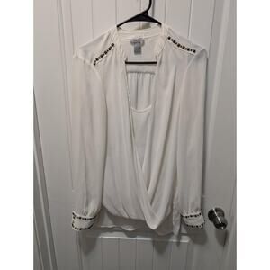 Cache' Longsleeve White Studded Accents Blouse Dressy Work Top Size M MSRP $115